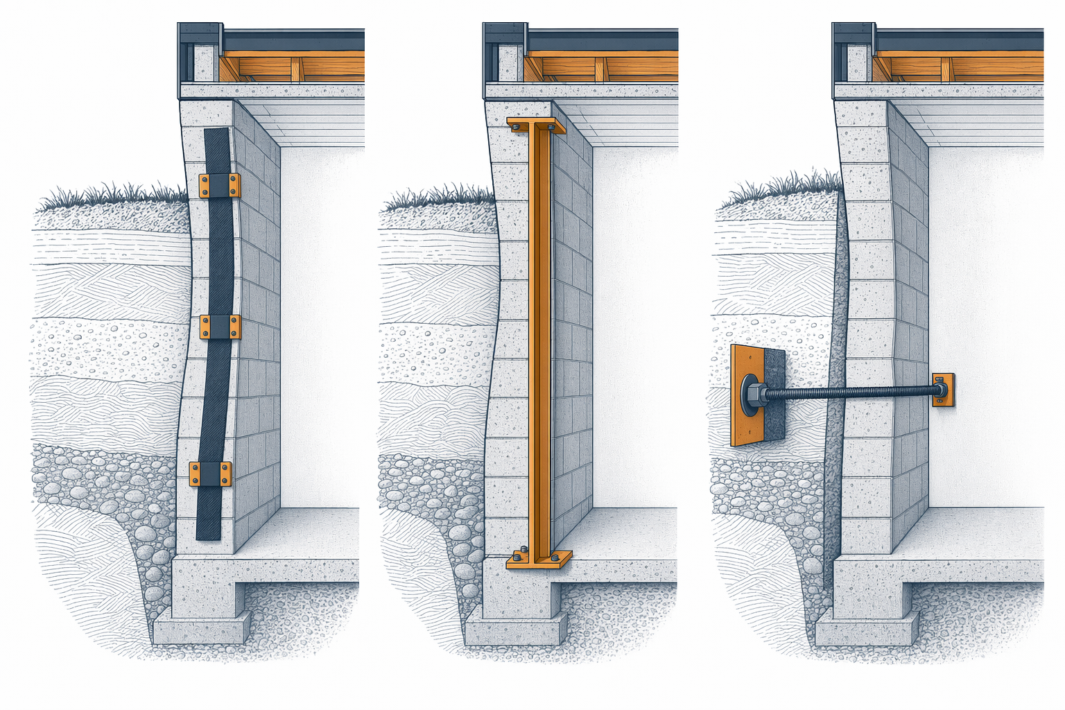 Illustration for Bowing & leaning wall stabilization